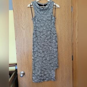 Free People black & cream Cora Jaquard knit asymmetrical sleeveles midi dress XS